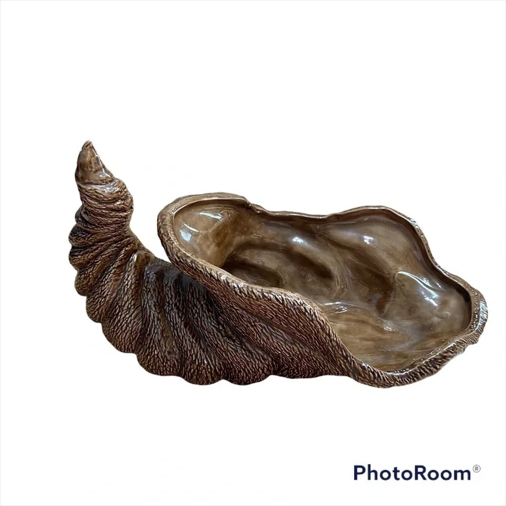 Vintage Ceramic Cornucopia Brown Thanksgiving Fall Decoration